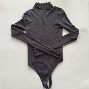 Free People Grey Mock Neck Bodysuit